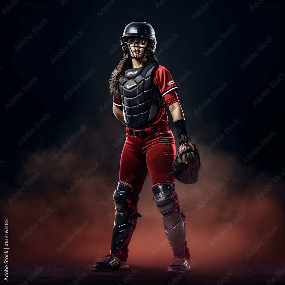 A fictional person. Dazzling softball dominator, striking player dominates the game with dazzling style on a captivating background