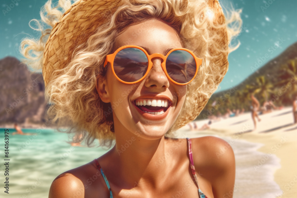 Happy summer girl. Created with generative Ai technology. Happy summer girl. Created with generative Ai technology.