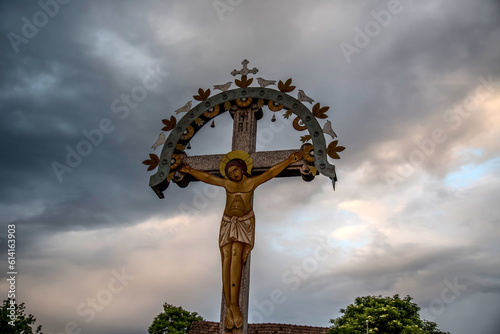 Close-up of a crucifix with a cross. Christian religious symbol.