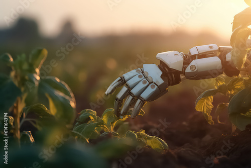 Agricultural robot working on a smart farm, with the concept of smart farming