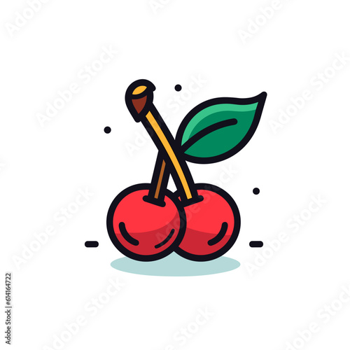 Cherry Illustration on White Background. Minimalistic Design.