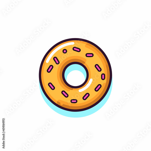 Donut on White Background. Minimalist 2D Lineal Vector.