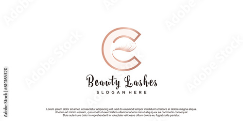 Beauty lashes logo with initial C concept creative idea premium vector