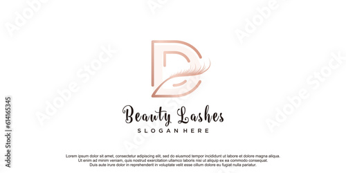 Beauty lashes logo with initial D concept creative idea premium vector