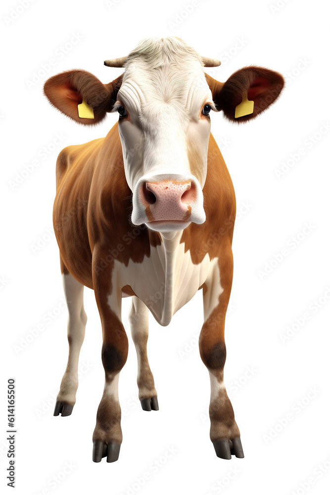 Spotted Brown Cow on transparent background. Animal png element. Generative Ai.