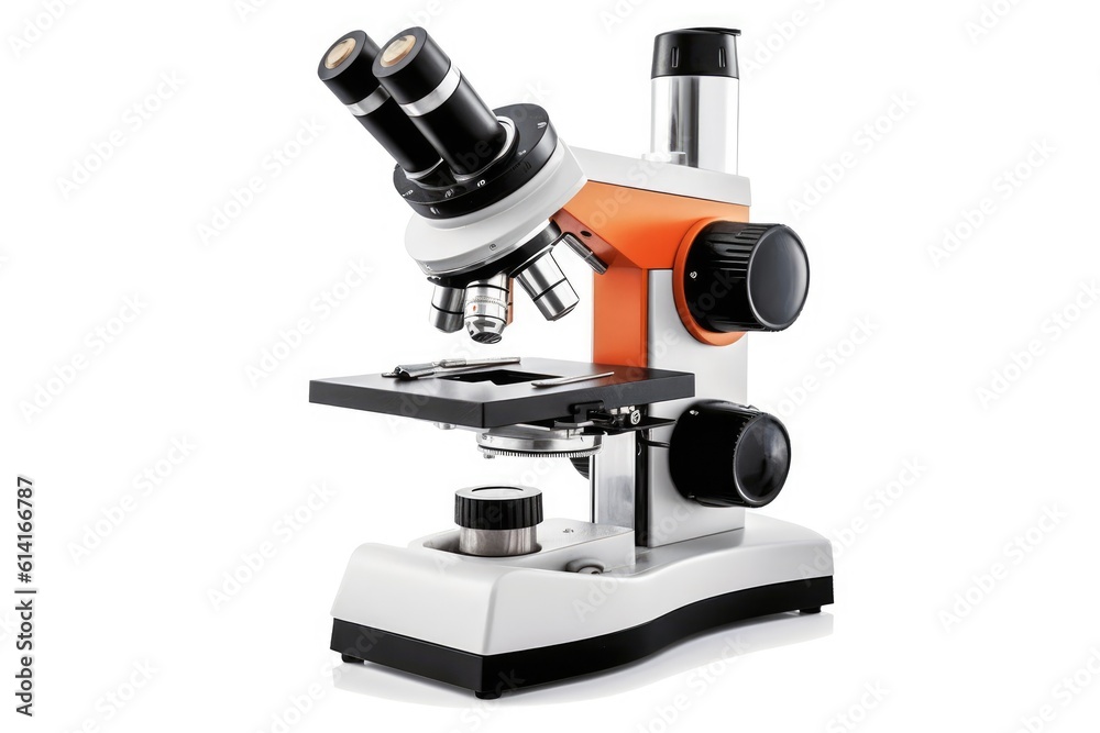 Microscope isolated on white background. Generative AI Microscope isolated on white background. Generative AI