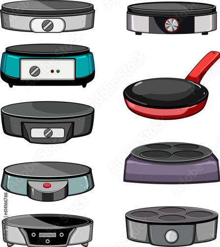 crepe maker set cartoon. cooking cuisine, cook kitchen, dessert pancake, delicious homemade crepe maker sign. isolated symbol vector illustration