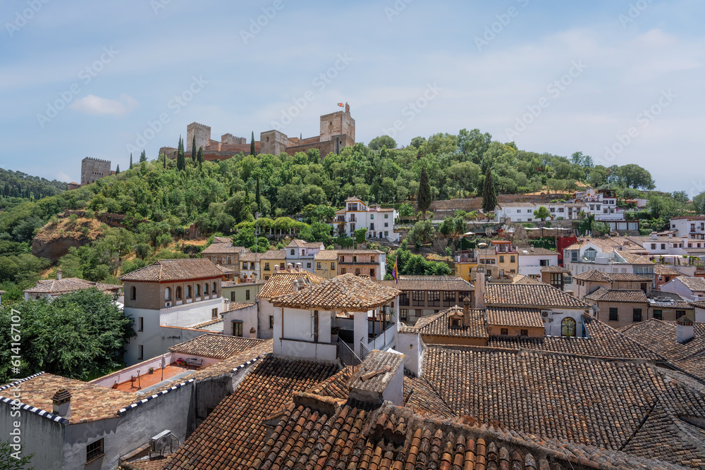 Aerial view of Granada with Alhambra and Sabika hill - Granada, Andalusia, Spain
