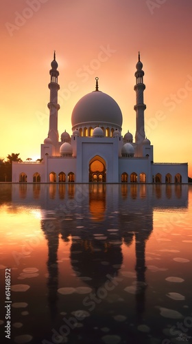 Beautiful grand mosque with the sunset background