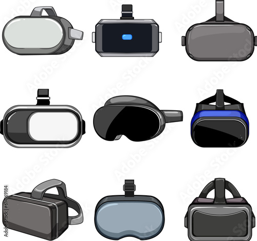 vr glasses set cartoon. reality virtual, technology headdigital, game modern, future innovation vr glasses sign. isolated symbol vector illustration
