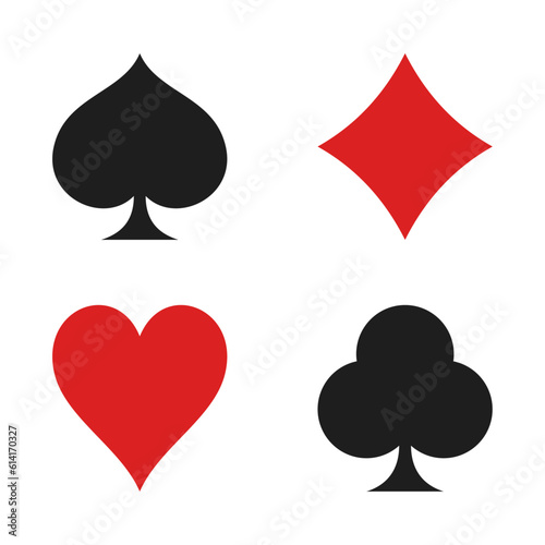 Card suits vector icons. Hearts, crosses, spades and diamonds on white background.