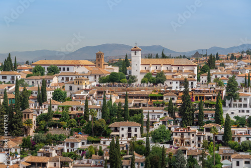 Aerial view San Nicolas Viewpoint and San Nicolas Church - Granada, Andalusia, Spain photo