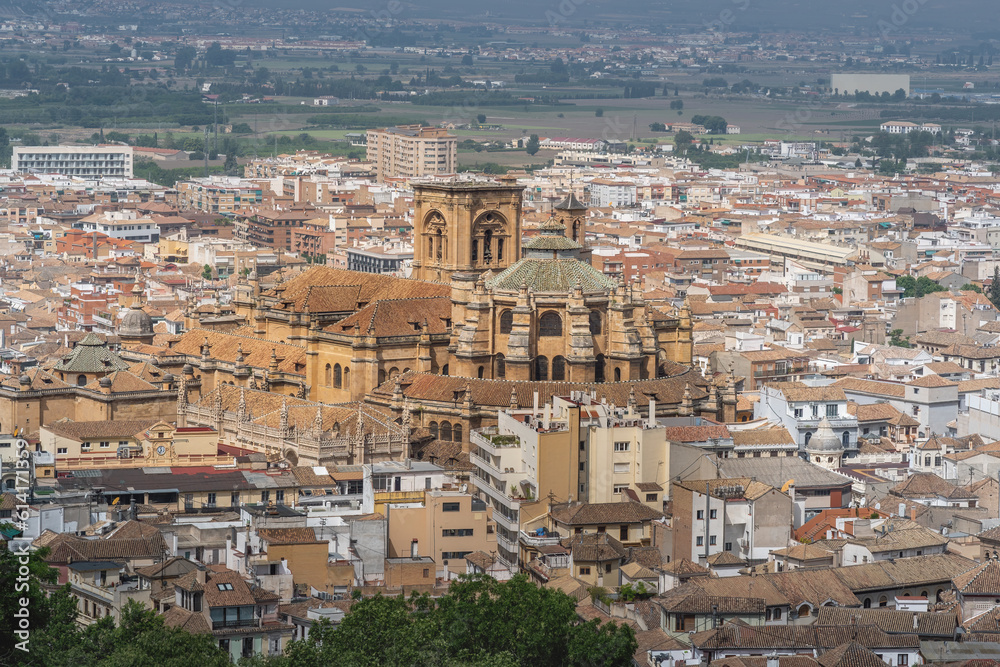 Aerial view of Granada Cathedral - Granada, Andalusia, Spain