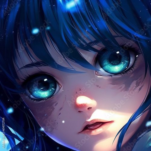 Cute manga girl with blues eyes