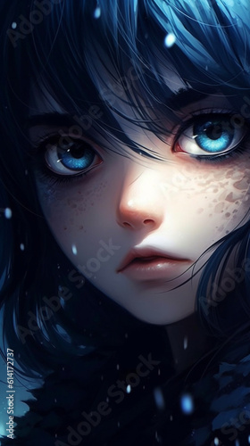 Cute manga girl with blue eyes