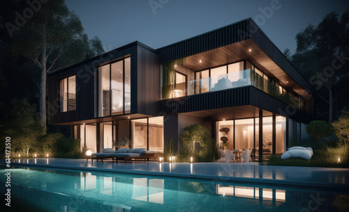 house a3d rendering with modern and contemporary decor with swimming pool  generative AI