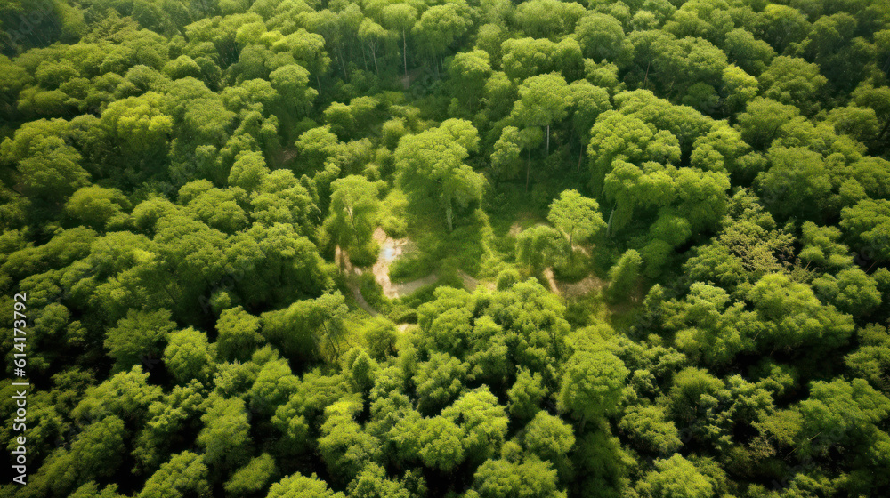 Canopy of Serenity: A Breathtaking Aerial View of a Dense Forest. Generative AI