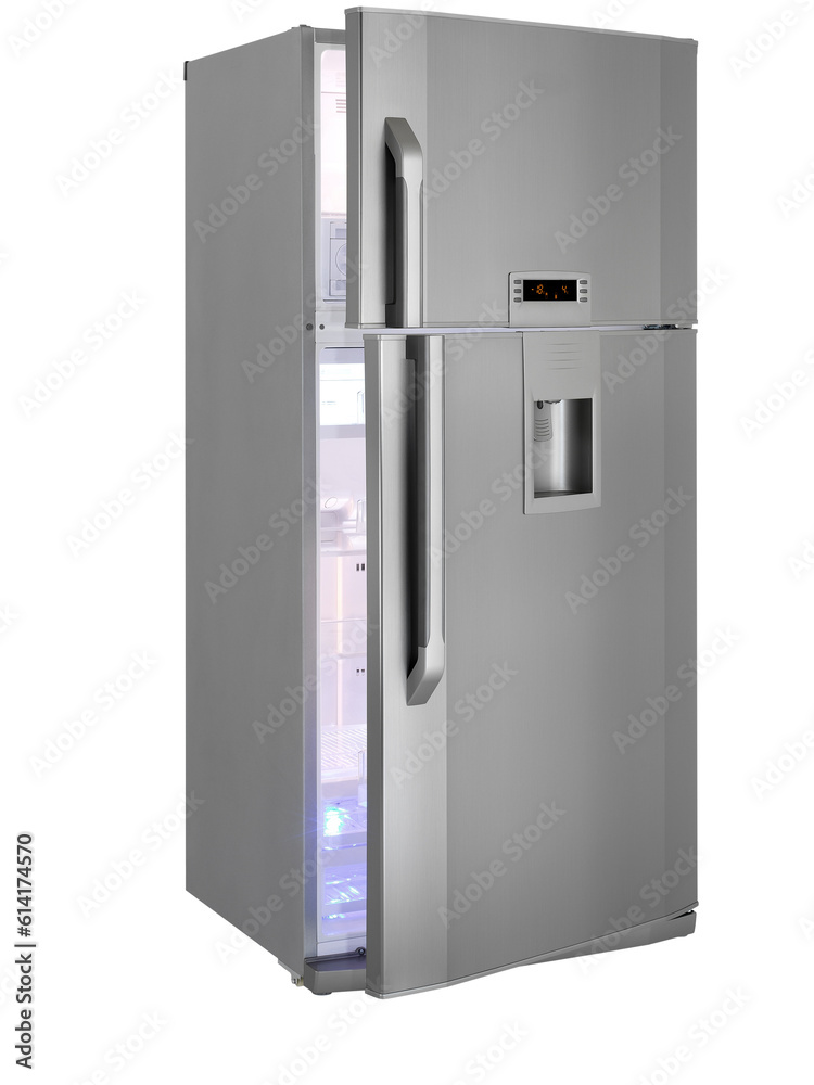 refrigerator isolated on white, open door refrigerator isolated on white, open door
