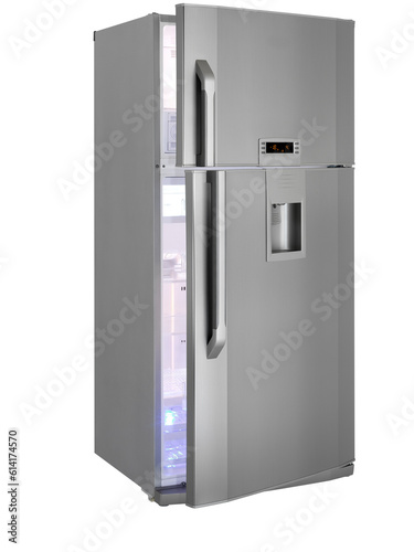 refrigerator isolated on white, open door