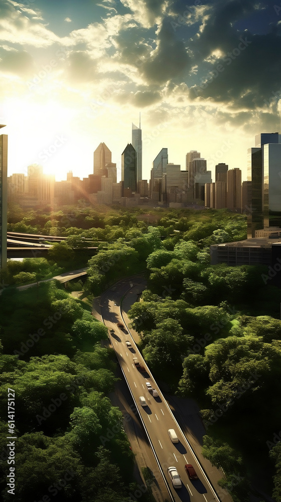 Fototapeta premium Ecology, green cities, environmental protection, Generative Ai