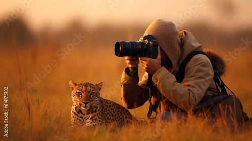 Person taking a picture in Africa, Ai Generative