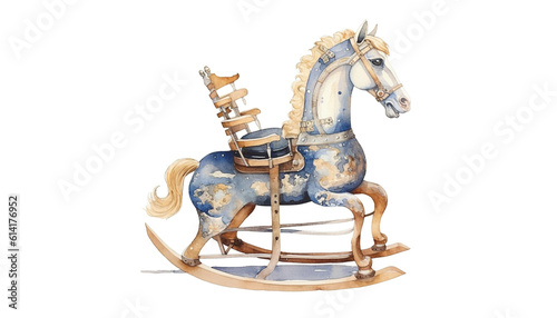 mazzyfrank Water colour painting of antique rocking horse blue HD Wallpaper