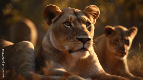 lion and lioness HD 8K wallpaper Stock Photographic Image