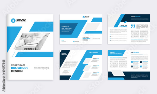 Creative business brochure design template. Company profile 8 pages editable brochure design template. Annual report business brochure layout. (ID: 614177961)