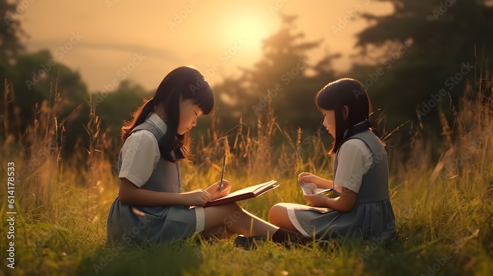 A fictional person. Captivating photo of asian primary school girls