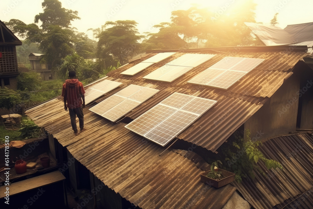 Solar installation on the roof of a village house Solar installation on the roof of a village house