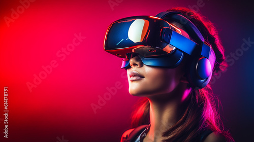 Generative AI. An elegant woman is engaging in virtual sports while wearing VR glasses © The Gentleman