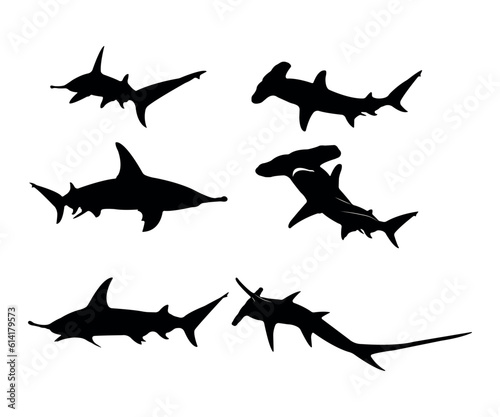 Collection of hammerhead shark vector silhouettes isolated on a white background