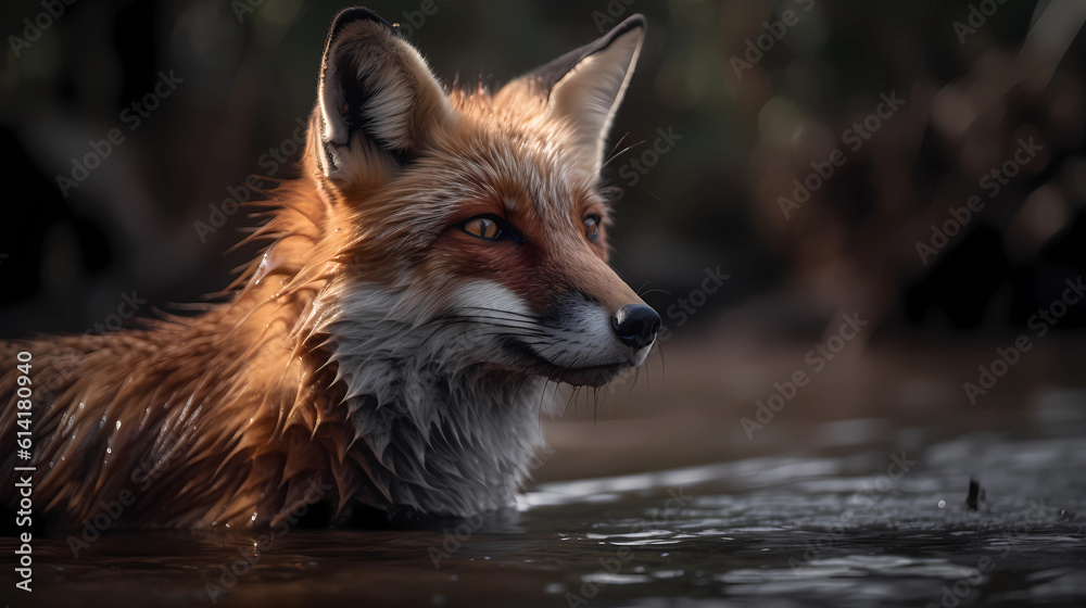 Fototapeta premium Fox in the river, Generative AI