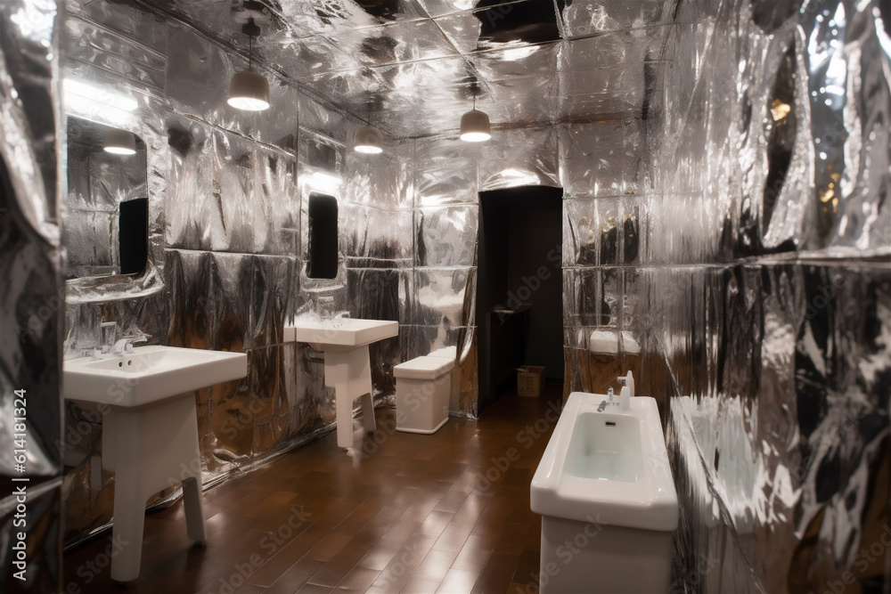 Sci-fi high-cold bathroom interior, designed and constructed with tinfoil Sci-fi high-cold bathroom interior, designed and constructed with tinfoil
