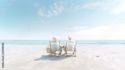 elderly couple relaxing at the beach