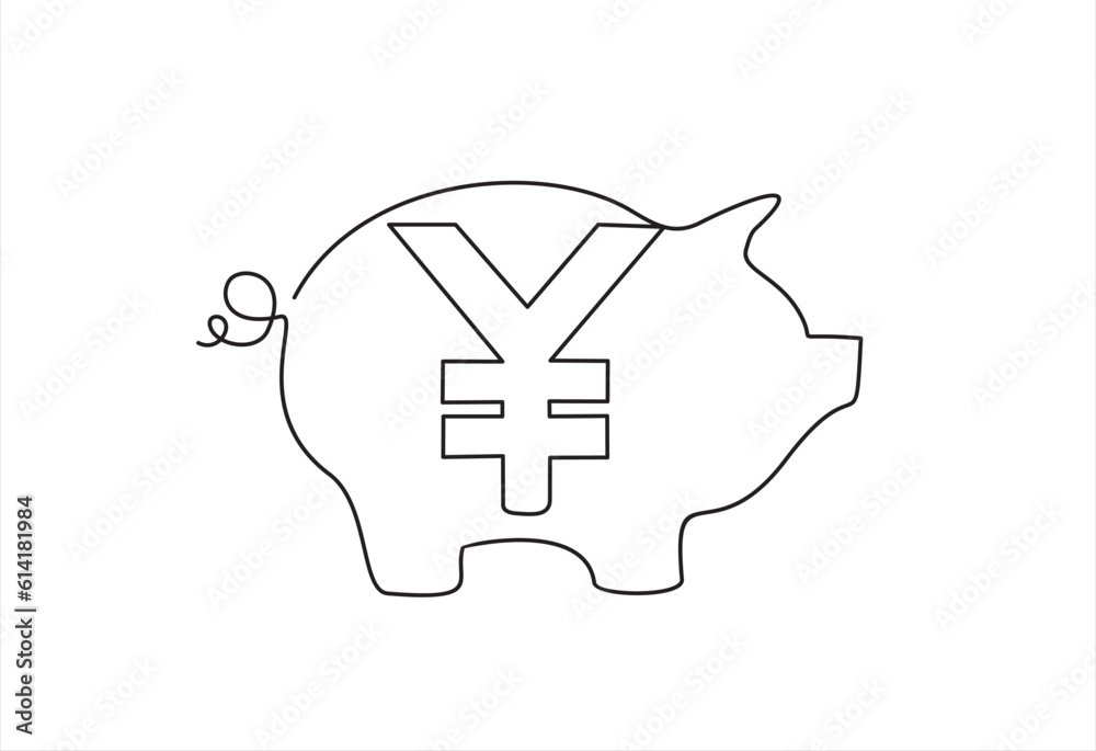 One Continuous line drawing of
Piggy bank. Money box. Vector illustration. One Continuous line drawing of
Piggy bank. Money box. Vector illustration.