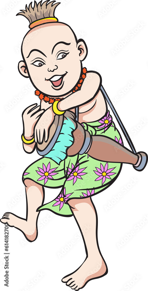 Thai children, Thai cartoons, Thai musical play. pop art retro hand drawn style design illustration. transparent background Thai children, Thai cartoons, Thai musical play. pop art retro hand drawn style design illustration. transparent background