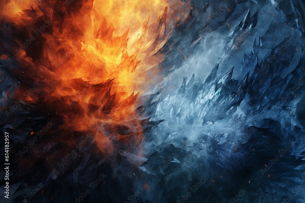 fire and ice, contrast between them, deskop wallpaper, AI