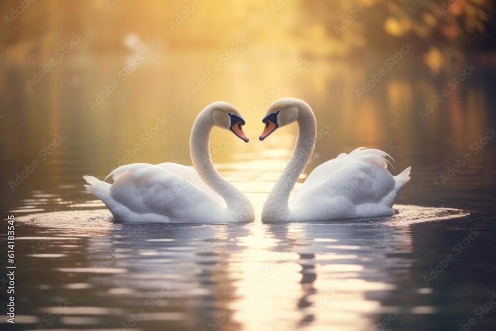 Fototapeta premium two swans in the lake, ai generative