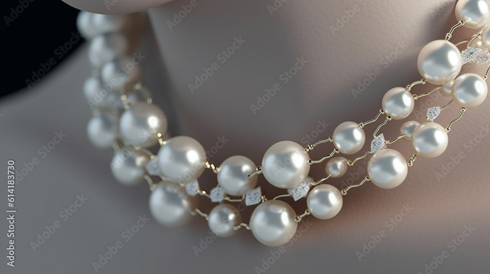 pearl necklace on a white background HD 8K wallpaper Stock Photographic