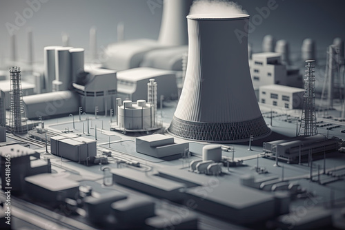 Illustration of a nuclear power plant. Generative AI. photo