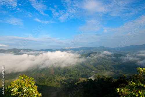 beautiful sea of mist and sunrise, view from Aiyoeweng View Point, Yala Province,