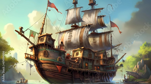 Pirate, ship, Generative AI, boat, fantasy