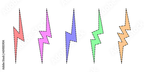 Collection of lightning bolts of various colors and black outlines – Set of cartoon rays