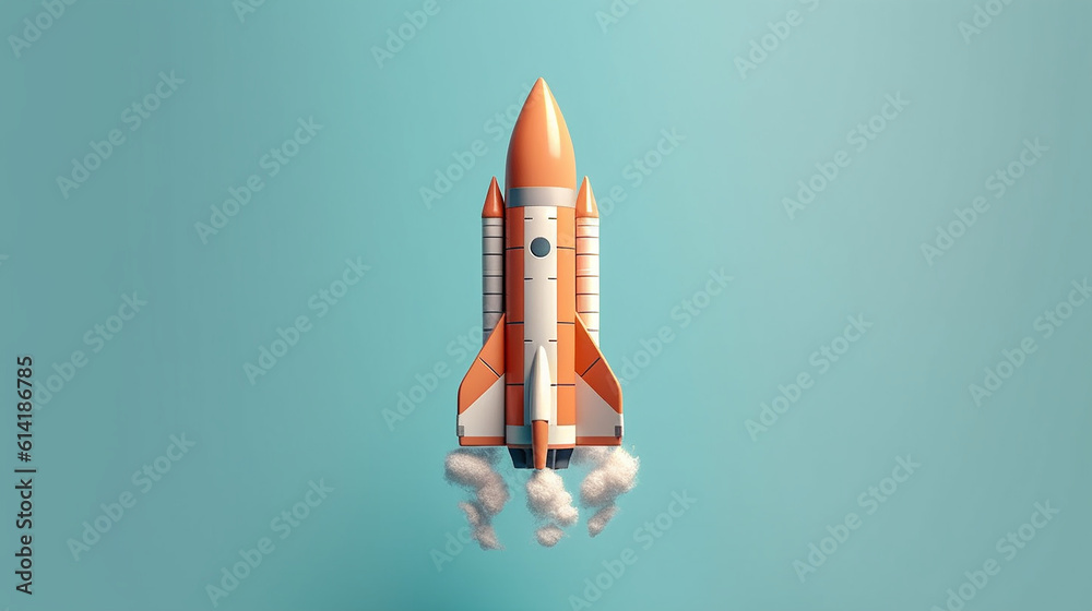 Generative AI. Cartoon space ship rocket taking off