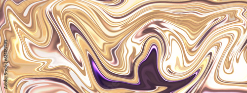 Abstract golden, blue hand painted oil marble trendy dynamic art with glowing effect. Abstract wavy curve fluid modern marble texture background.