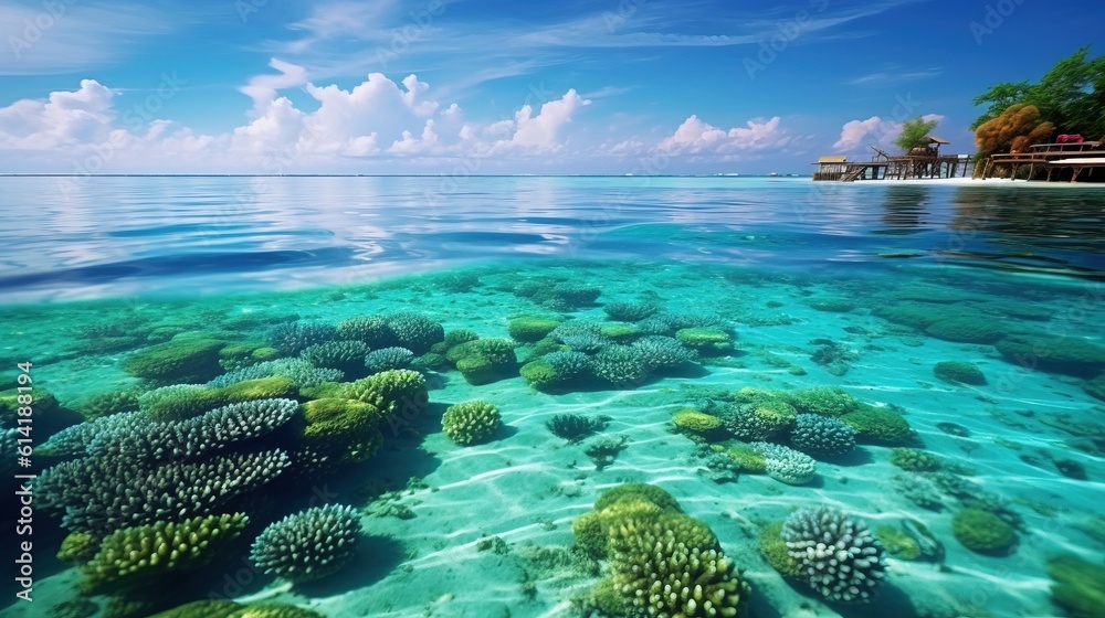 Professional Shot of the Maldives's Corals, Commercial Shot. Generative AI.