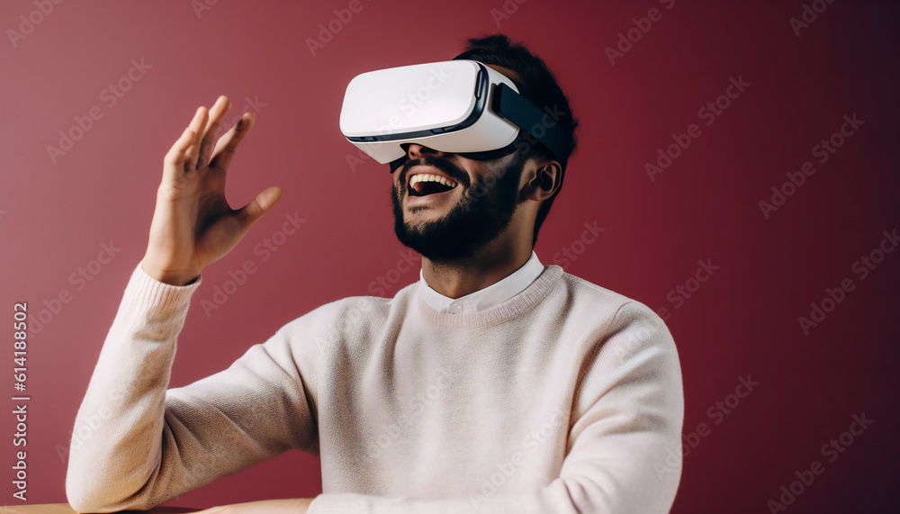 Black Man Wearing Virtual Reality Headset for pro mixed reality vision. Generative ai