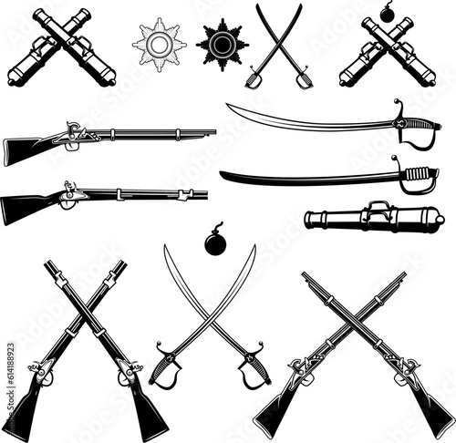antique firearms and swords,vector illustration