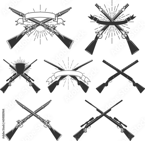 Crossed hunting rifles and guns. Design element for emblem, sign.